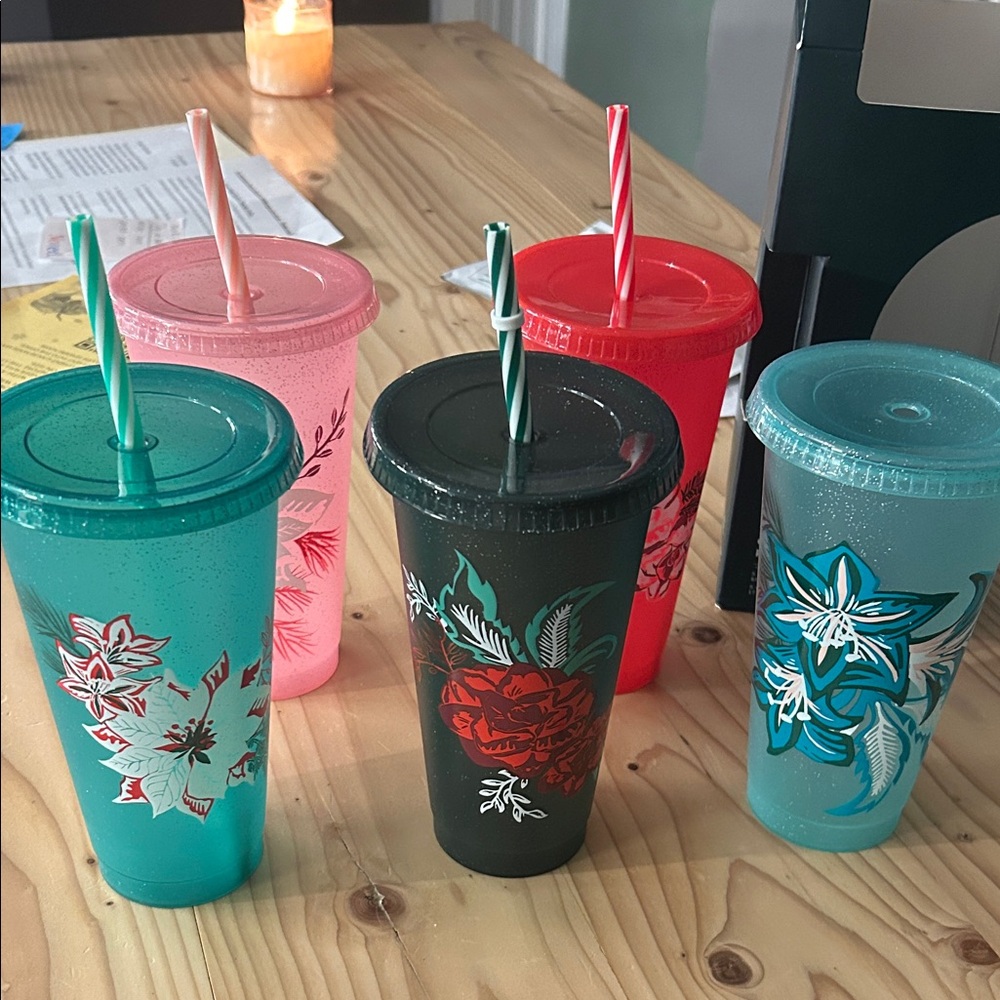 Starbucks Floral Tumblers Set - Red, Pink, Black, Blue